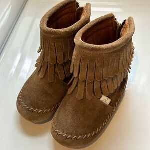 Brown Cozy Moccasin Fringe Boots